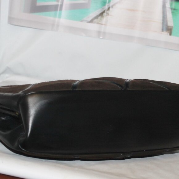 Vintage Greta Italy Leather Suede Diamond Pattern Onyx Kiss Lock Handbag Purse - Picture 9 of 11